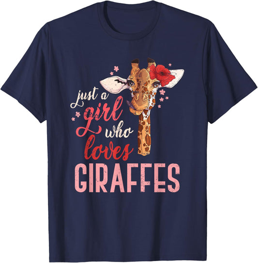 Just A Girl Who Loves Giraffe T-Shirt - T-Shirt | Navy