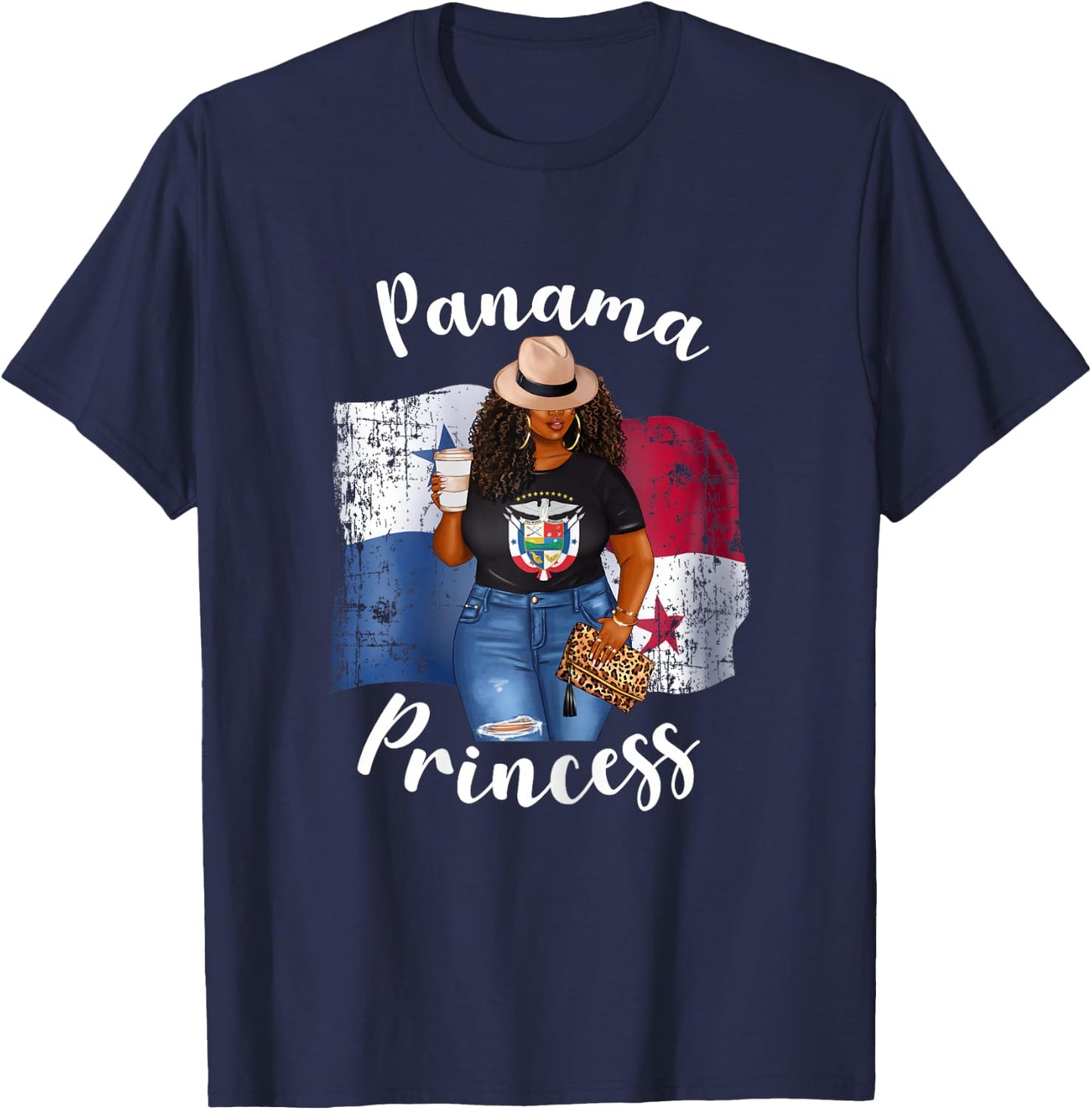 Panama Princess Loves Coffee Panamanian Afro Black Woman T-Shirt - T-Shirt | Navy