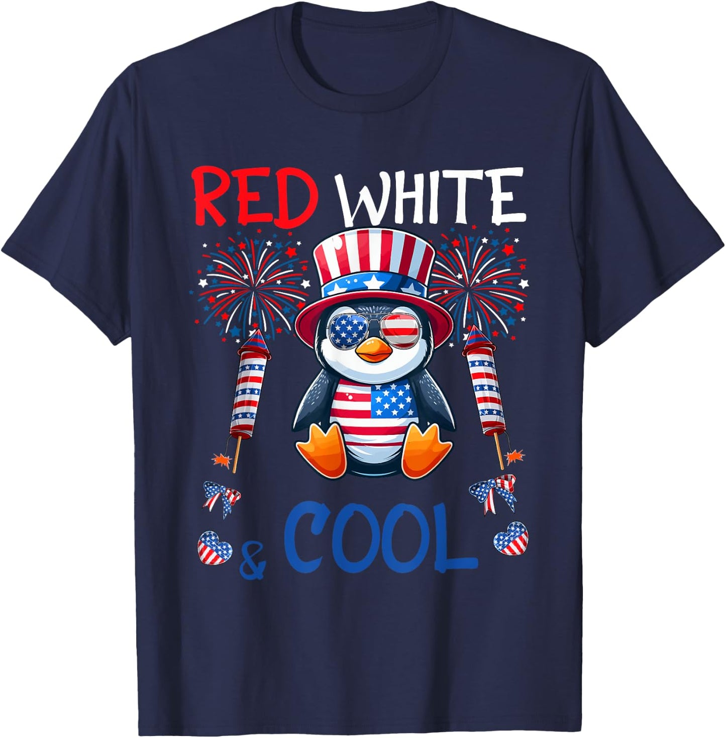 Red White And Cool Costume Penguin Sunglasses 4th July T-Shirt - T-Shirt | Navy