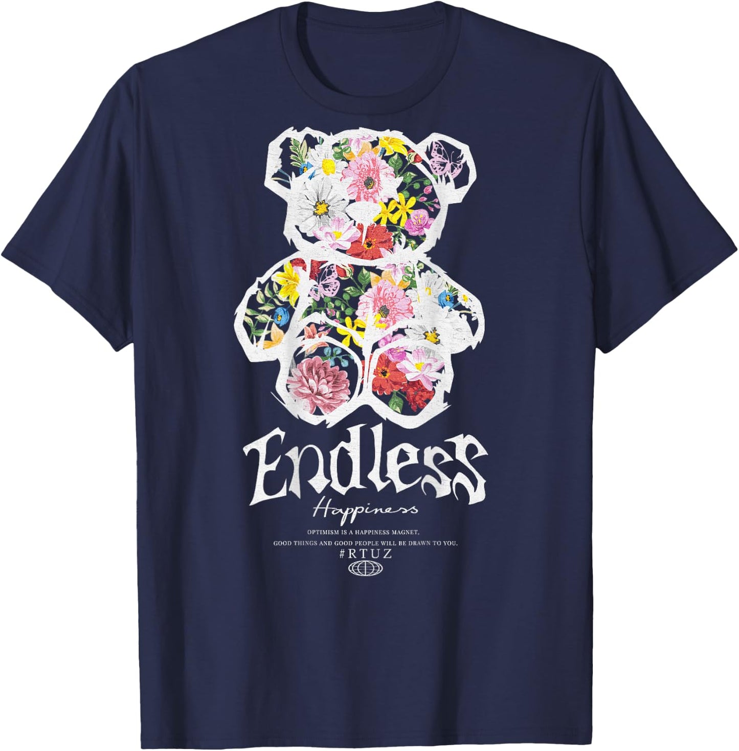 Hip Hop Vintage Edgy Urban Y2K Backprint Streetwear Teddy T-Shirt - T-Shirt | Navy