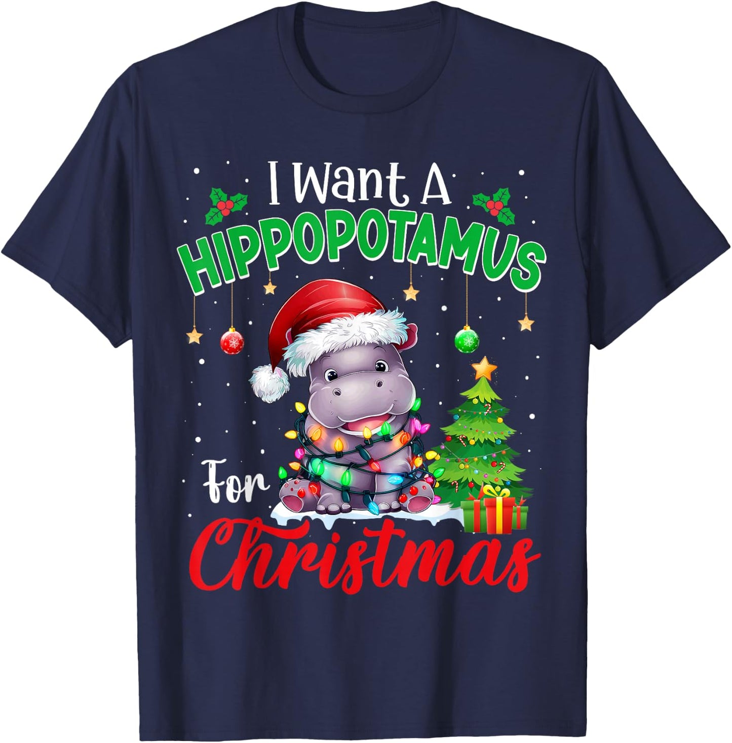 I Want A Hippopotamus For Christmas Pajama Xmas Kids Adults T-Shirt - T-Shirt | Navy