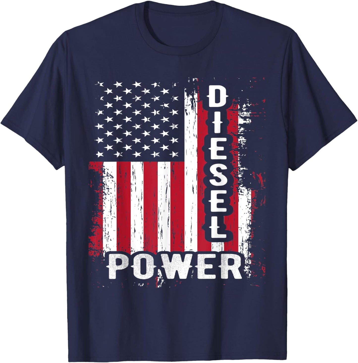 Patriotic American Flag Diesel Mechanic Diesel Power Flag Women Kids Men T-Shirt - T-Shirt | Navy