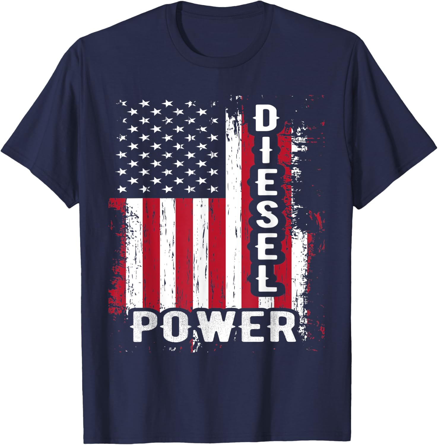 Patriotic American Flag Diesel Mechanic Diesel Power Flag Women Kids Men T-Shirt - T-Shirt | Navy