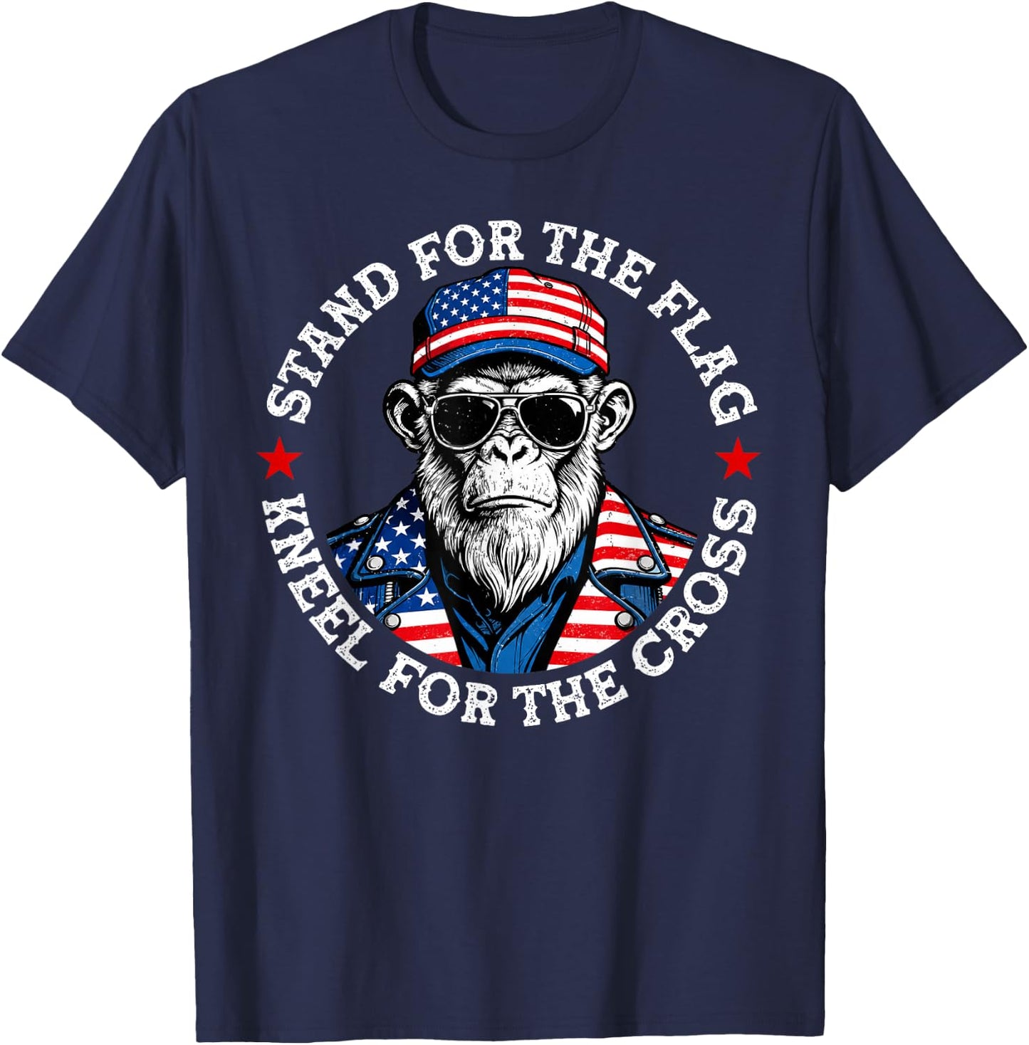 Stand for The Flag Kneel for The Cross Patriotic Monkey T-Shirt - T-Shirt | Navy