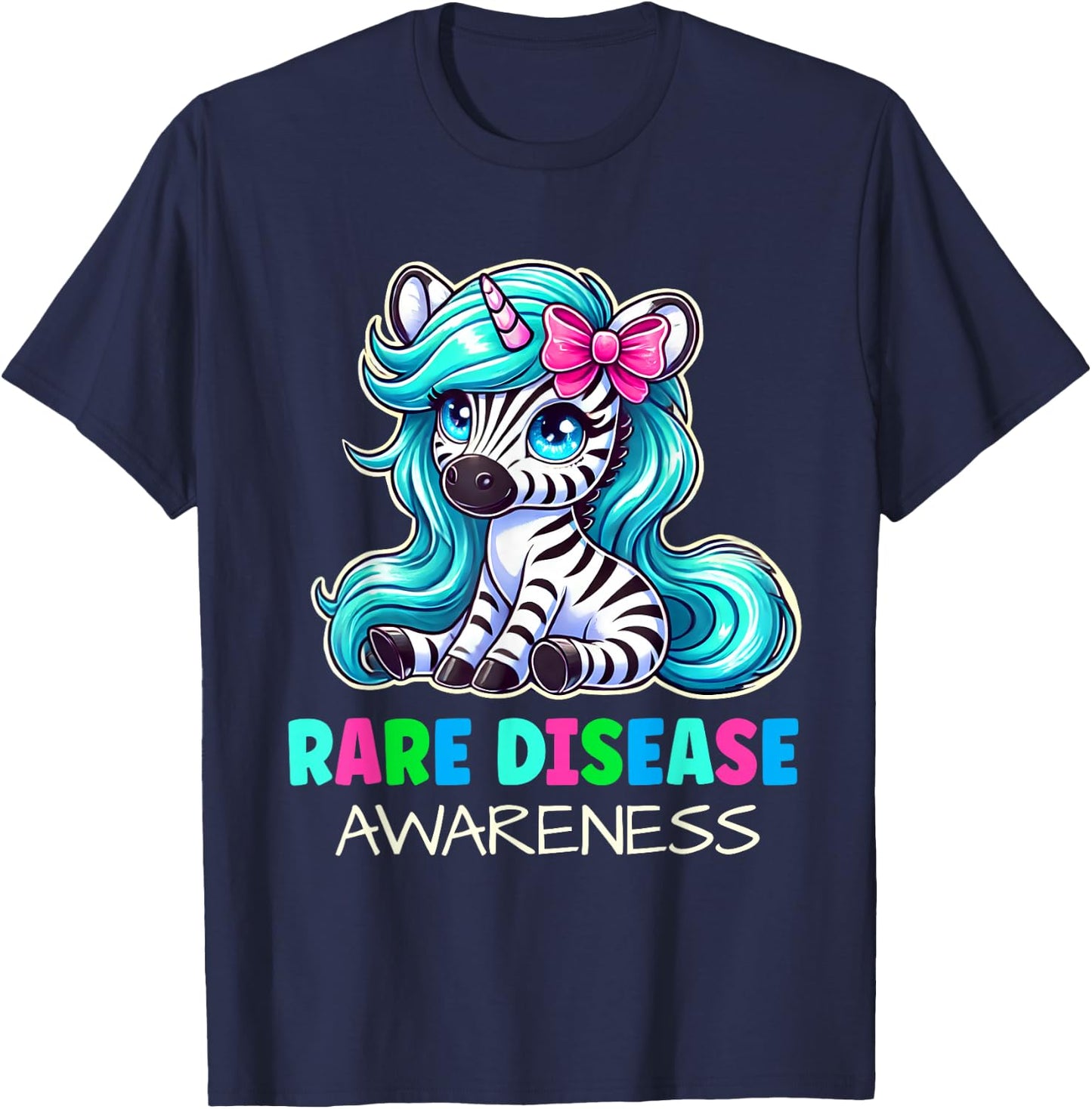Rare Disease Awareness Zabra Ribbon Rare Disease Day Kids T-Shirt - T-Shirt | Navy