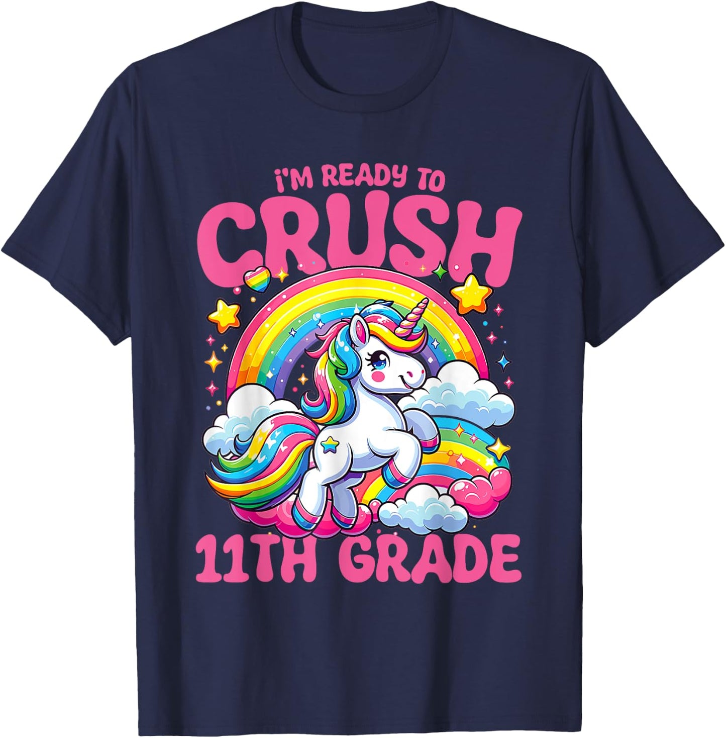 Crush 11th Grade Unicorn Girls Teacher Back to School T-Shirt - T-Shirt | Navy