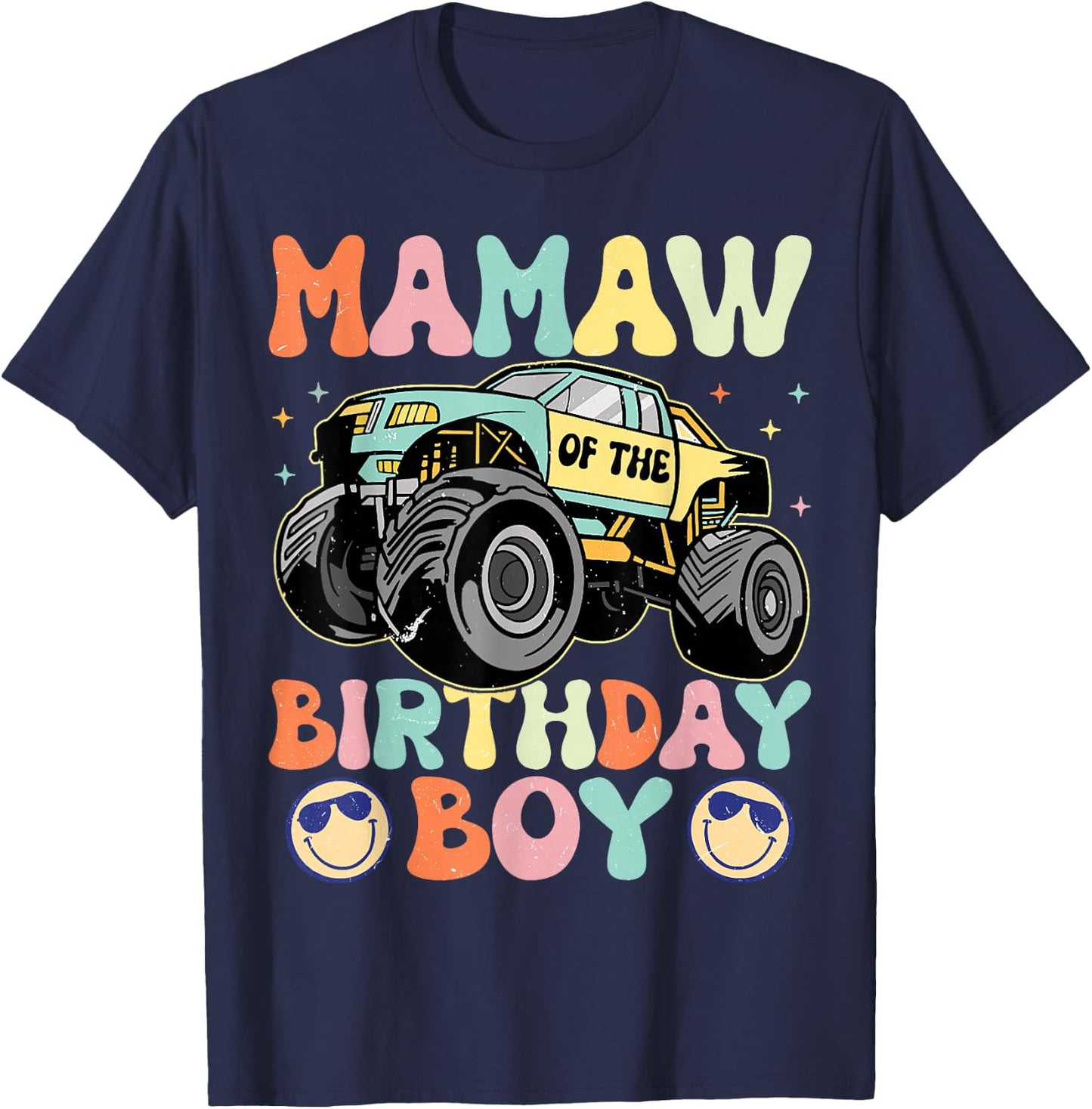 Monster Truck Mamaw Of The Birthday Boy Matching Family T-Shirt - T-Shirt | Navy
