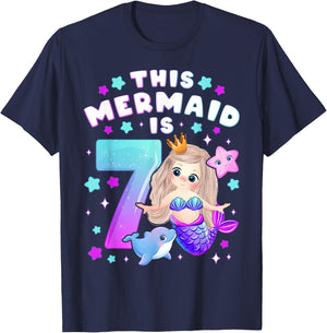7th Birthday Girl 7 Years Mermaid Number 7 T-Shirt - T-Shirt | Navy