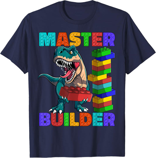 Master Builder Dinosaur Blocks T-Rex Kids Adults T-Shirt - T-Shirt | Navy