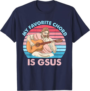 My Favorite Chord Is Gsus Jesus Plays Guitar Retro Design T-Shirt - T-Shirt | Navy