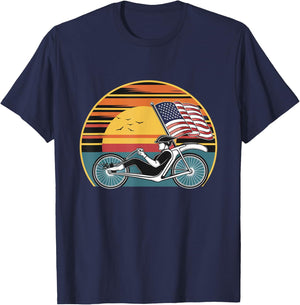 Vintage Recumbent Trike American Flag T-Shirt - T-Shirt | Navy