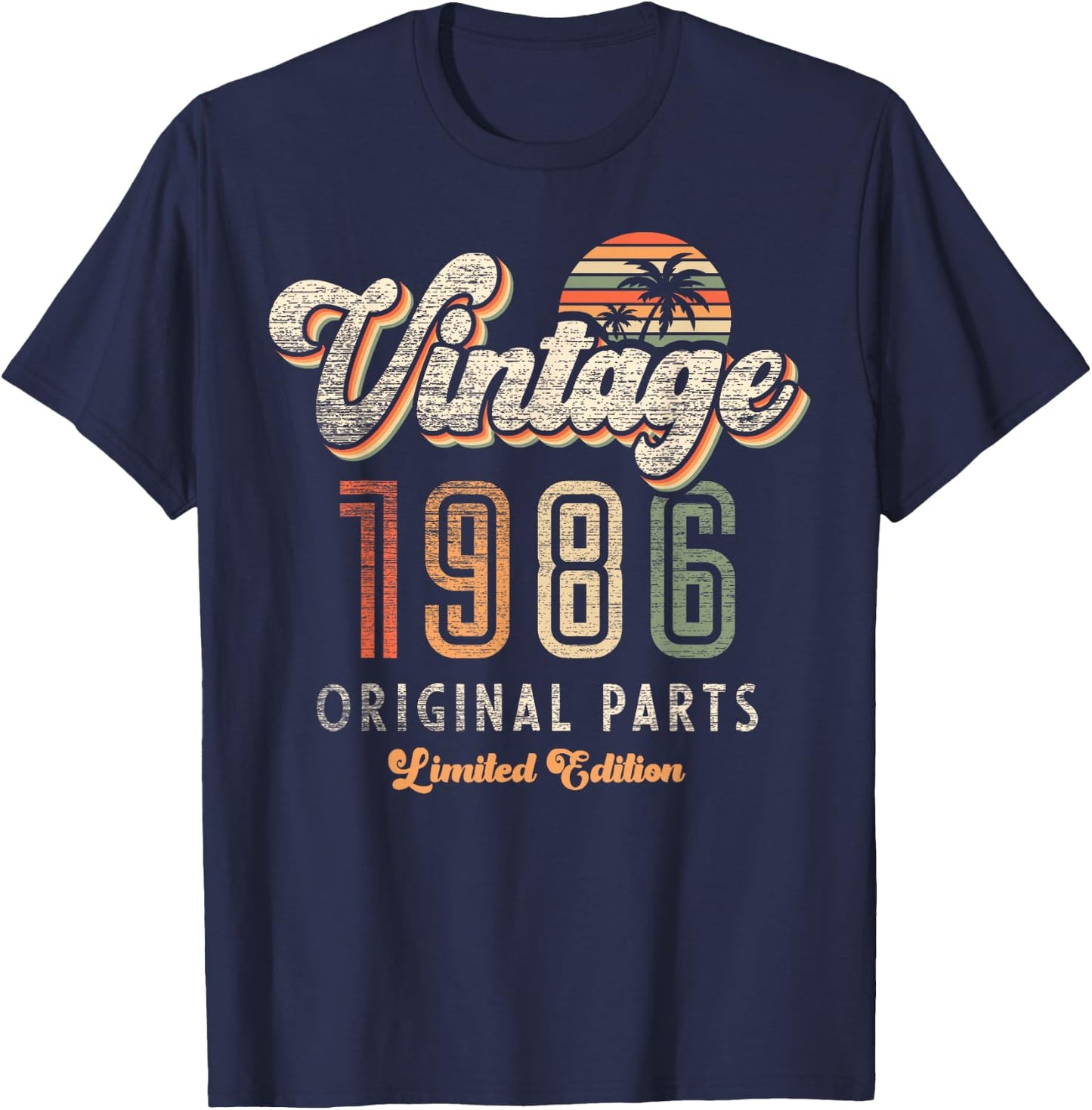 Vintage 1986 Limited Edition 39th Anniversary Palm Retro T-Shirt - T-Shirt | Navy