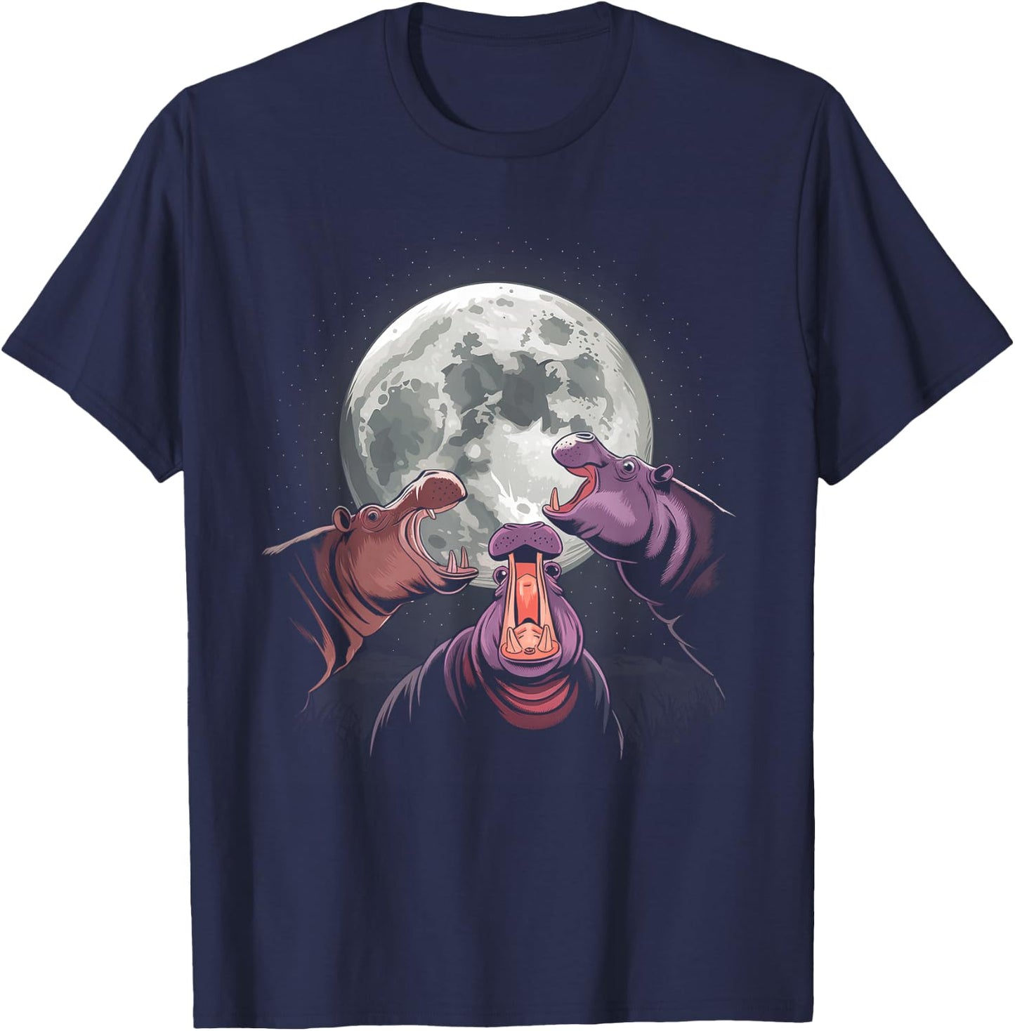 Three Hippo Howling At Moon - Funny Hippo Lovers T-Shirt - T-Shirt | Navy
