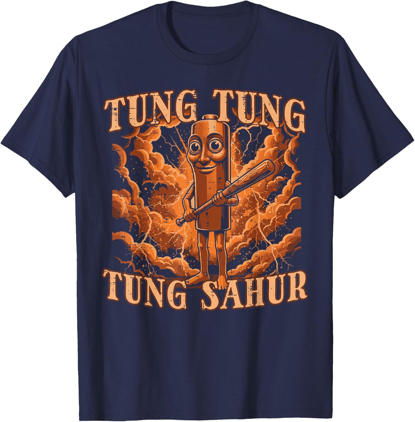 Tung Tung Sahur Baseball Bat Lightning Meme Boys Kids Youth T-Shirt - T-Shirt | Navy