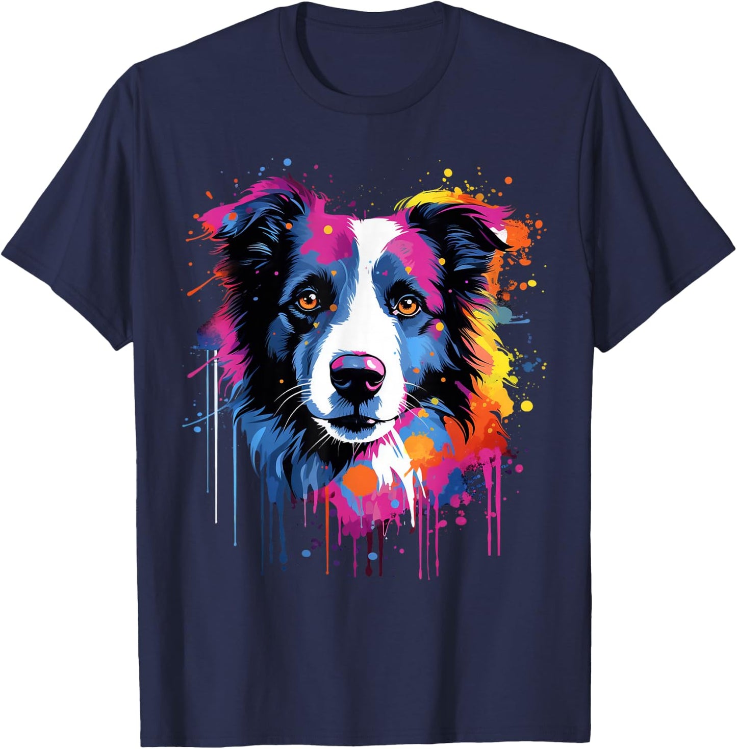 Niedlicher Border Collie Hund auf bemaltem Border Collie T-Shirt - T-Shirt | Navy