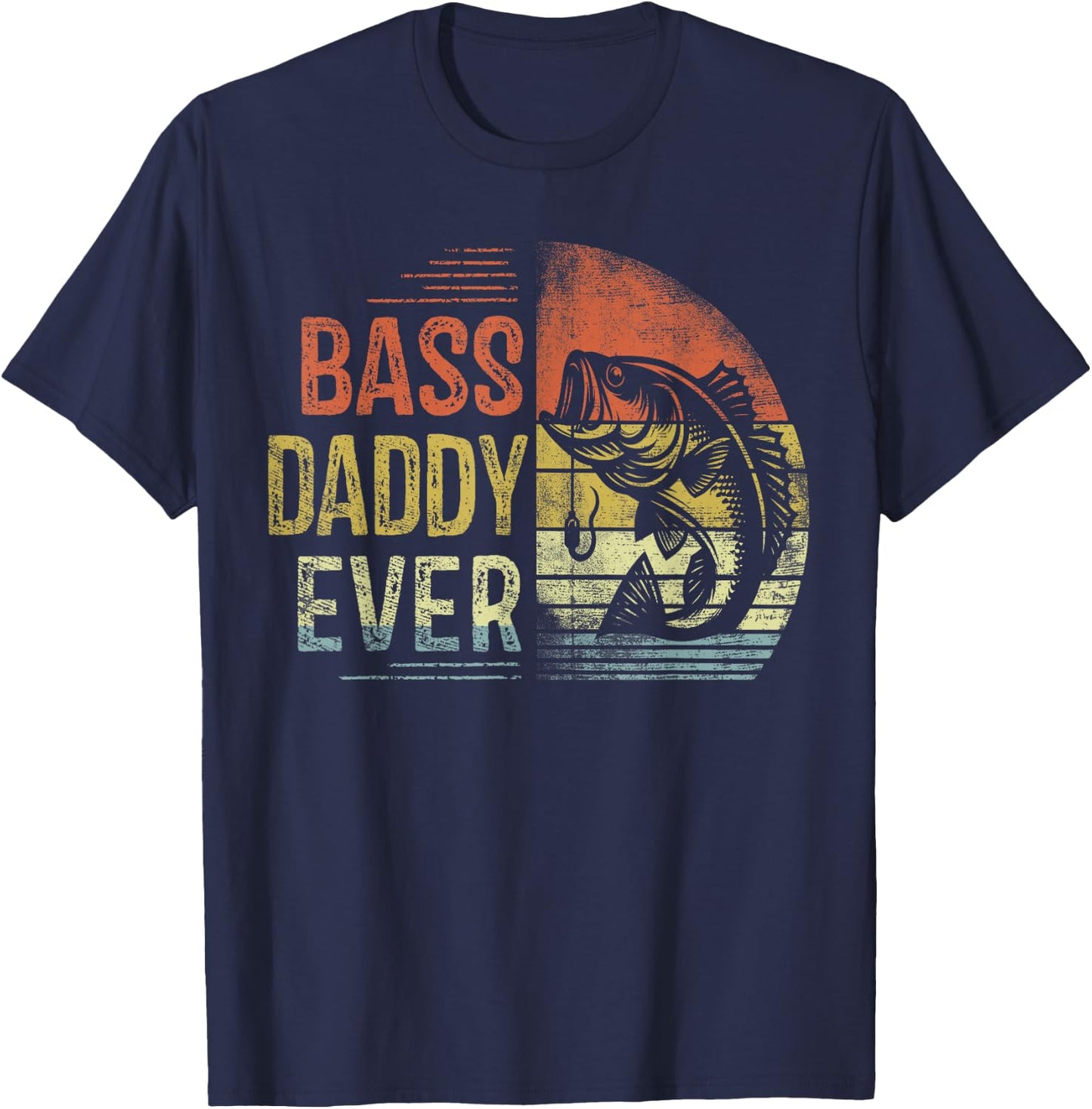 Bass Daddy Ever Fishing Gifts Daddy Birthday Vintage T-Shirt - T-Shirt | Navy