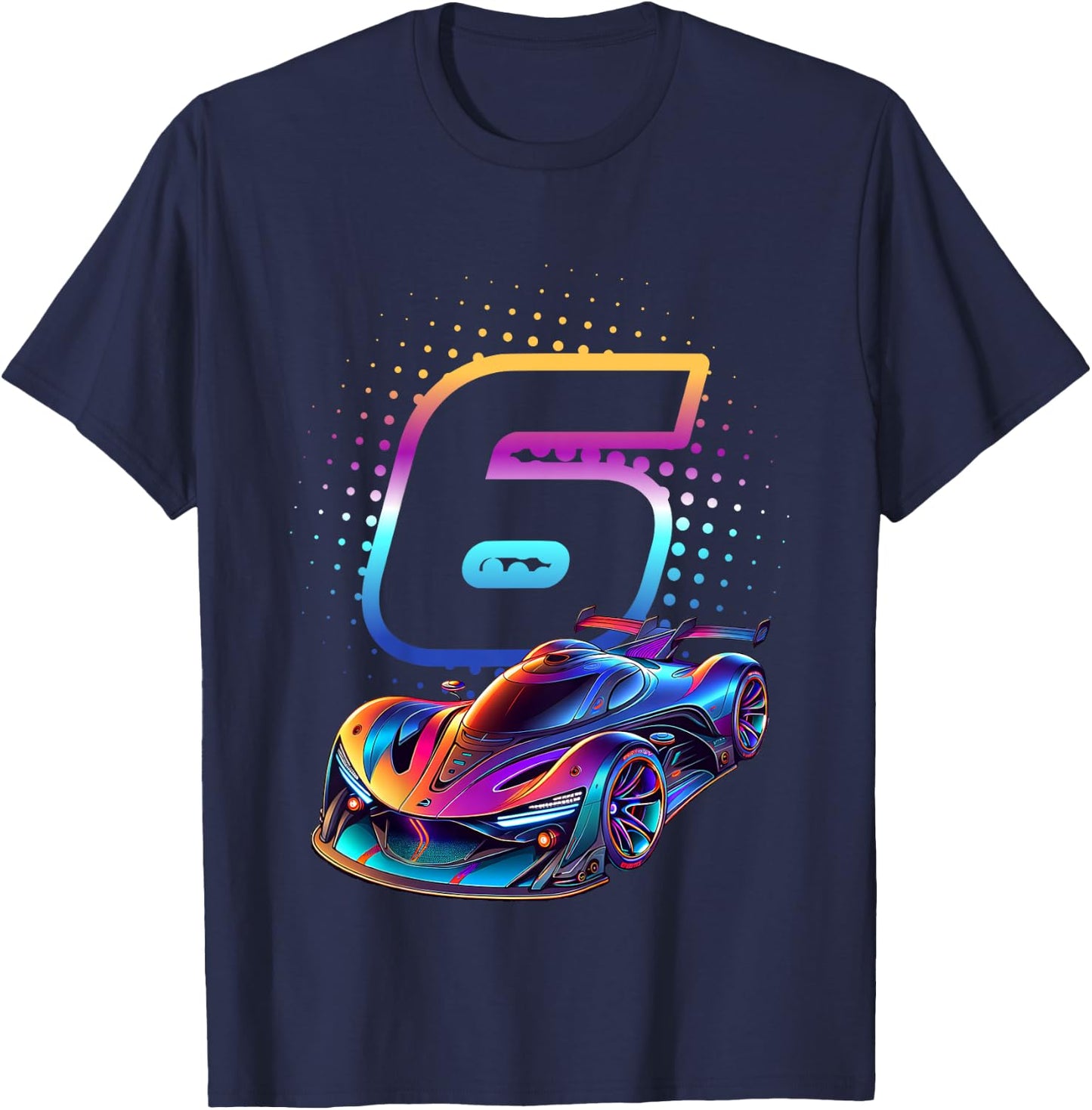 Kids 6 Years Old Racing Car 6th Birthday Futuristic Racing Car , black T-Shirt - T-Shirt | Navy
