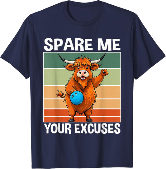 Cow Bowling Crew Bowler No Exuces Animal Bowling T-Shirt - T-Shirt | Navy