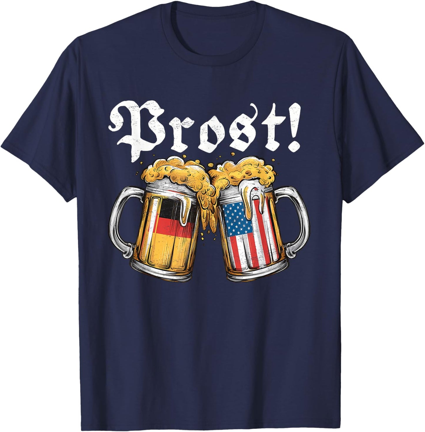 Prost Beer German American Flag T shirt Oktoberfest Men Mug T-Shirt - T-Shirt | Navy