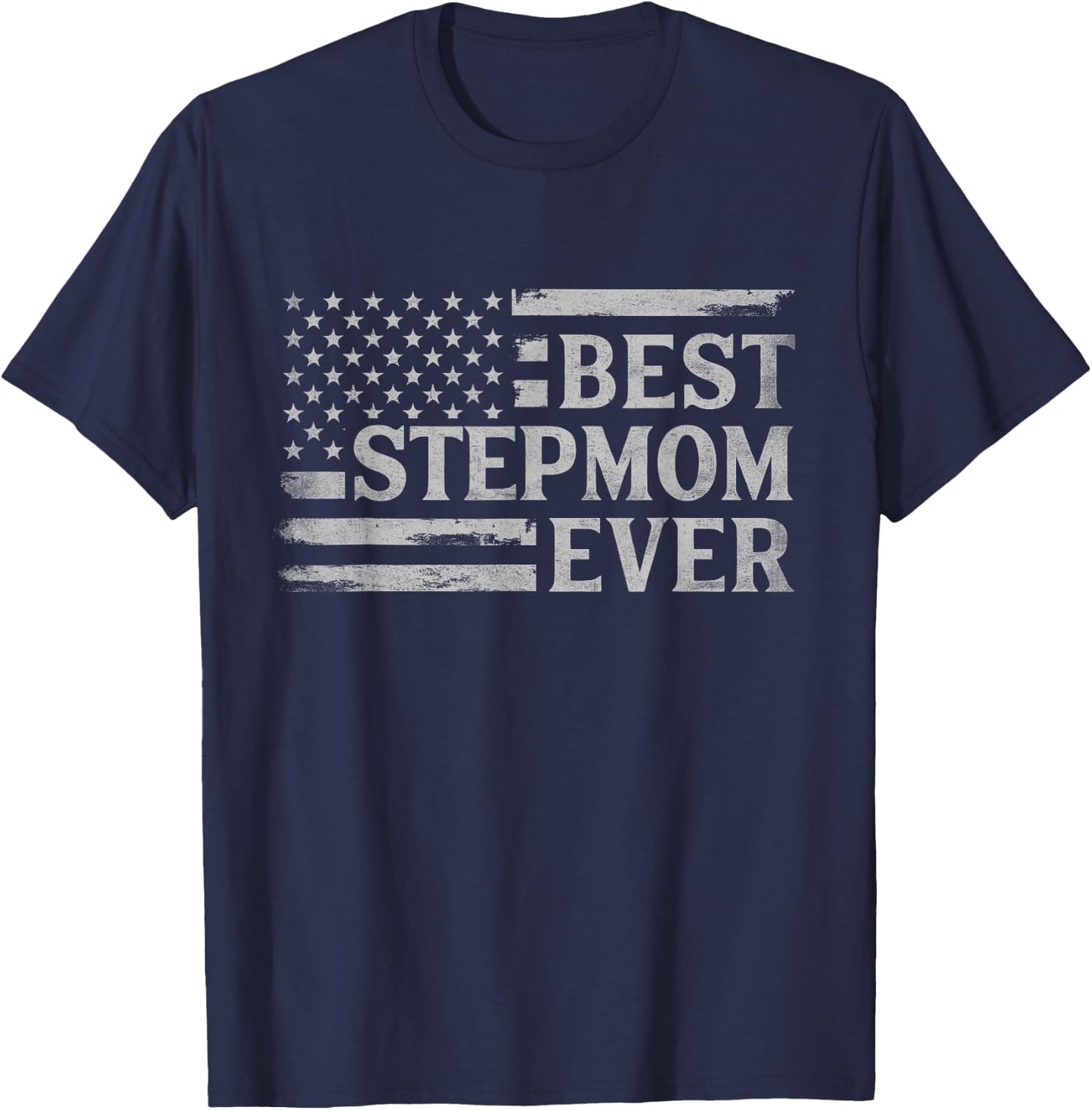 Best Stepmom Ever Grey Vintage USA Flag Mother's Day T-Shirt - T-Shirt | Navy