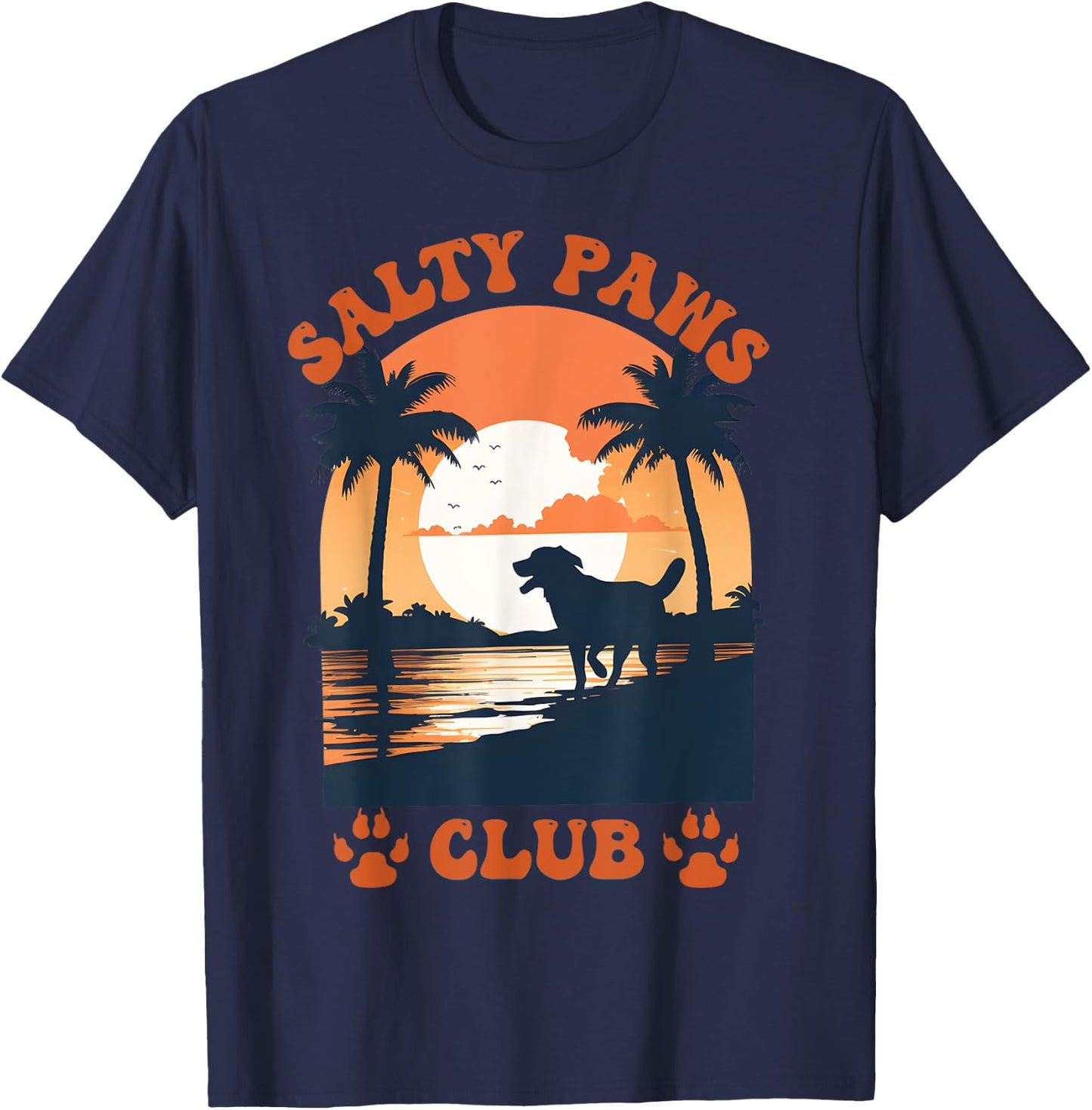 Retro Dog Beach Day Salty Paws Print Summer Ocean Sunset Men Women T-Shirt - T-Shirt | Navy