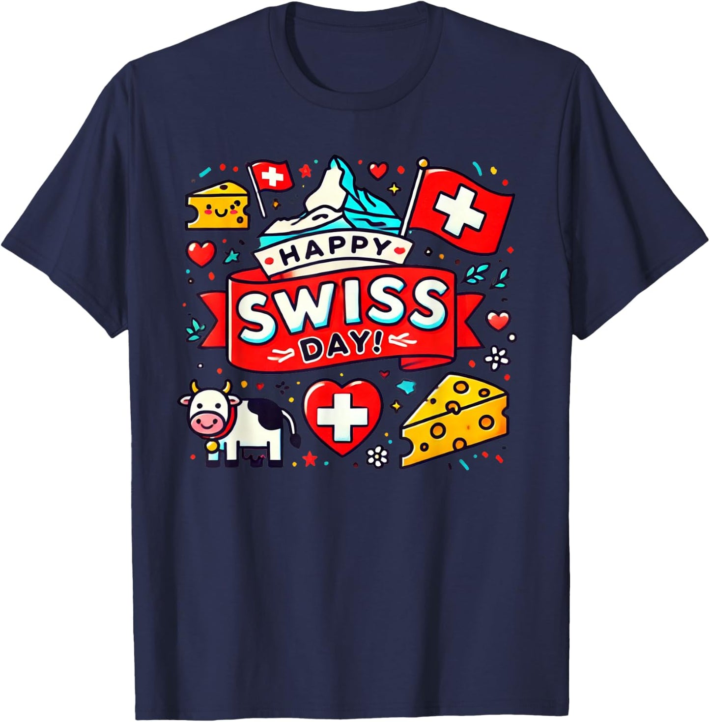 Happy Swiss Day Switzerland National Day Swiss Flag T-Shirt - T-Shirt | Navy