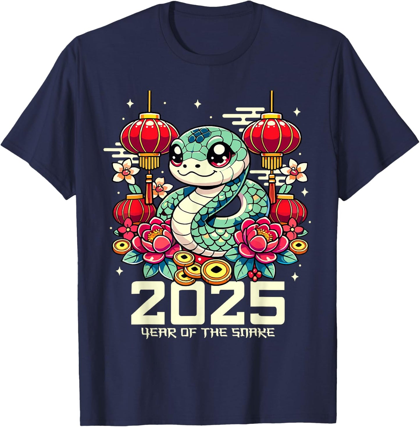 Cute Happy Chinese New Year of the Snake 2025 Lunar Zodiac T-Shirt - T-Shirt | Navy