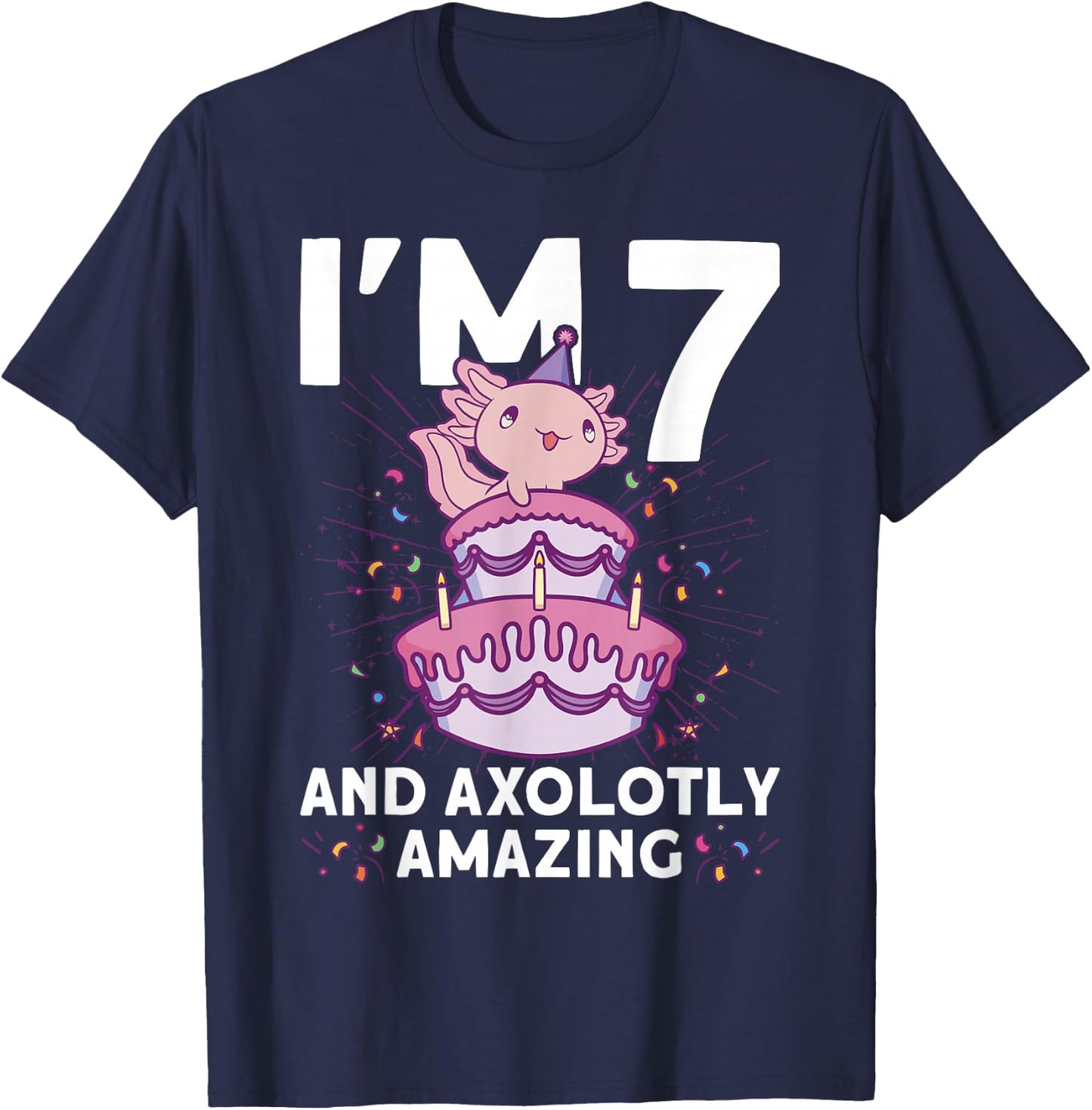 I'm 7 bday Axolotl party cute 7th Birthday Kids Axolotl T-Shirt - T-Shirt | Navy