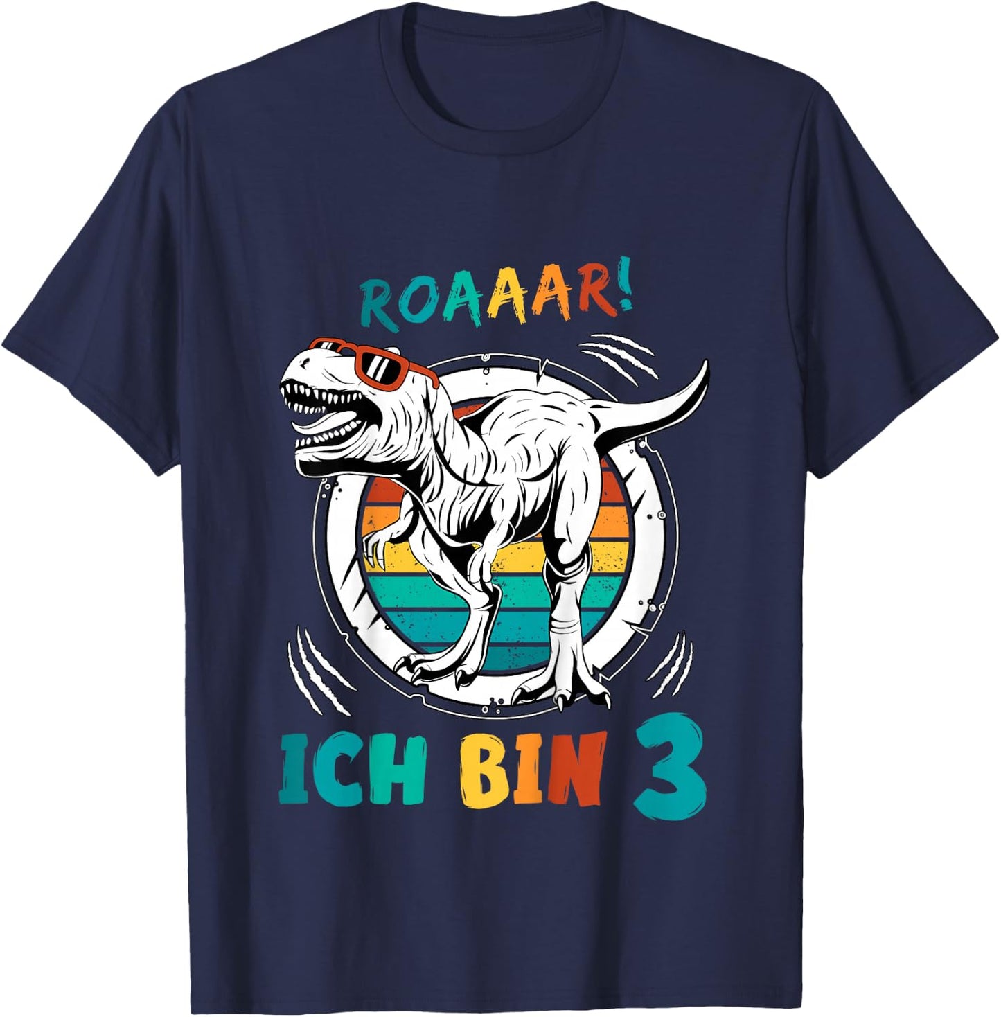 3 Geburtstag Junge Mädchen Dinosaurier 3 Jahre Alt Dino T-Shirt - T-Shirt | Navy