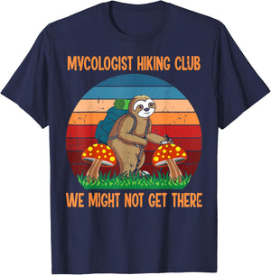 Funny Sloth Mushrooms Mycology Gifts, Mycologist Hiking Club T-Shirt - T-Shirt | Navy