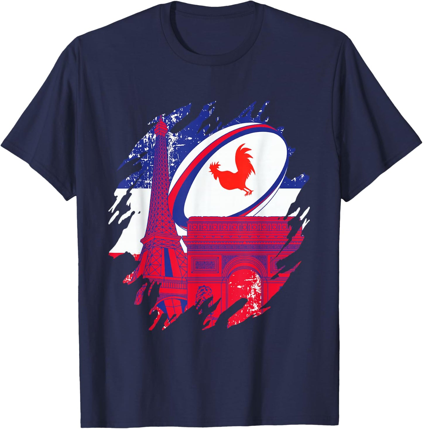 Rugby Shirt Player Child Man Flag Rooster Men Women , Black, S T-Shirt - T-Shirt | Navy
