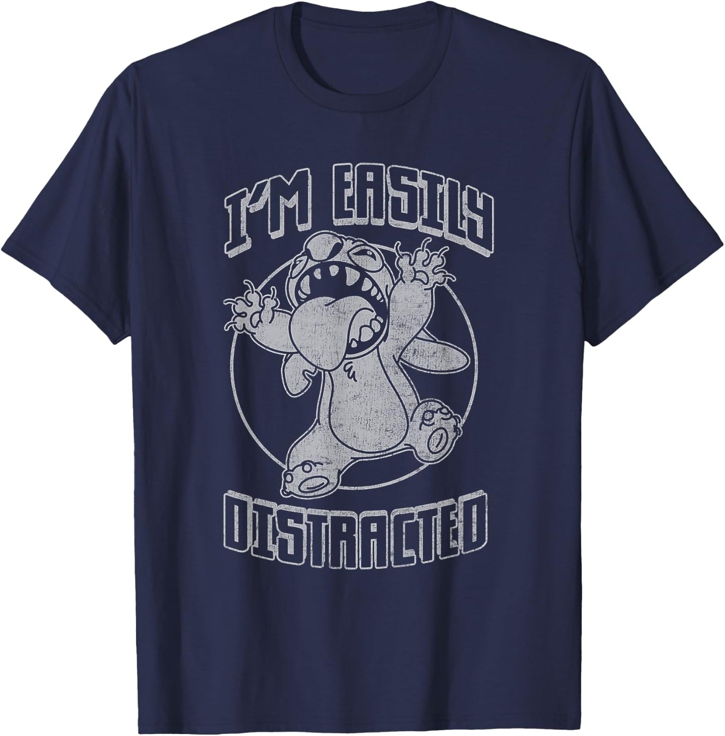 Disney Lilo & Stitch I'm Easily Distracted Vintage Stitch T-Shirt - T-Shirt | Navy