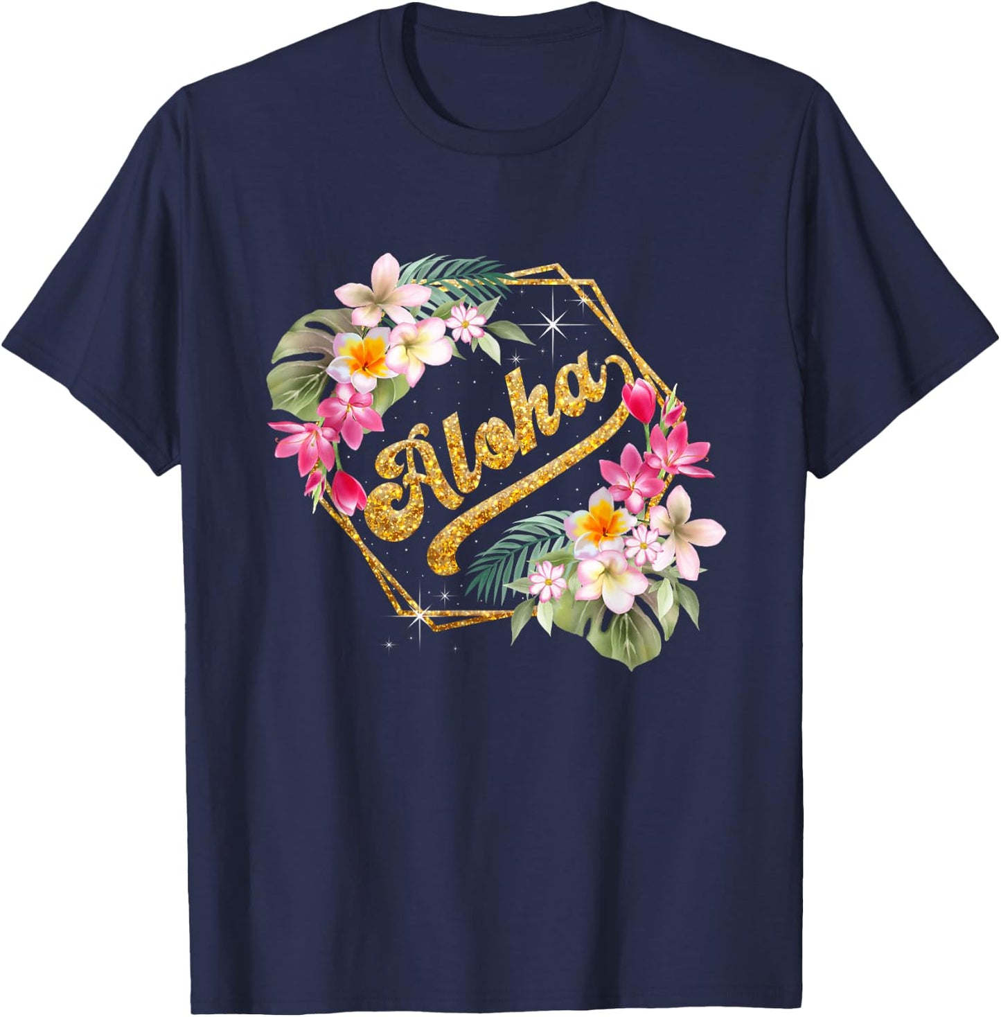 Aloha Flowers Hawaii Hawaii Beach Luau Party T-Shirt - T-Shirt | Navy