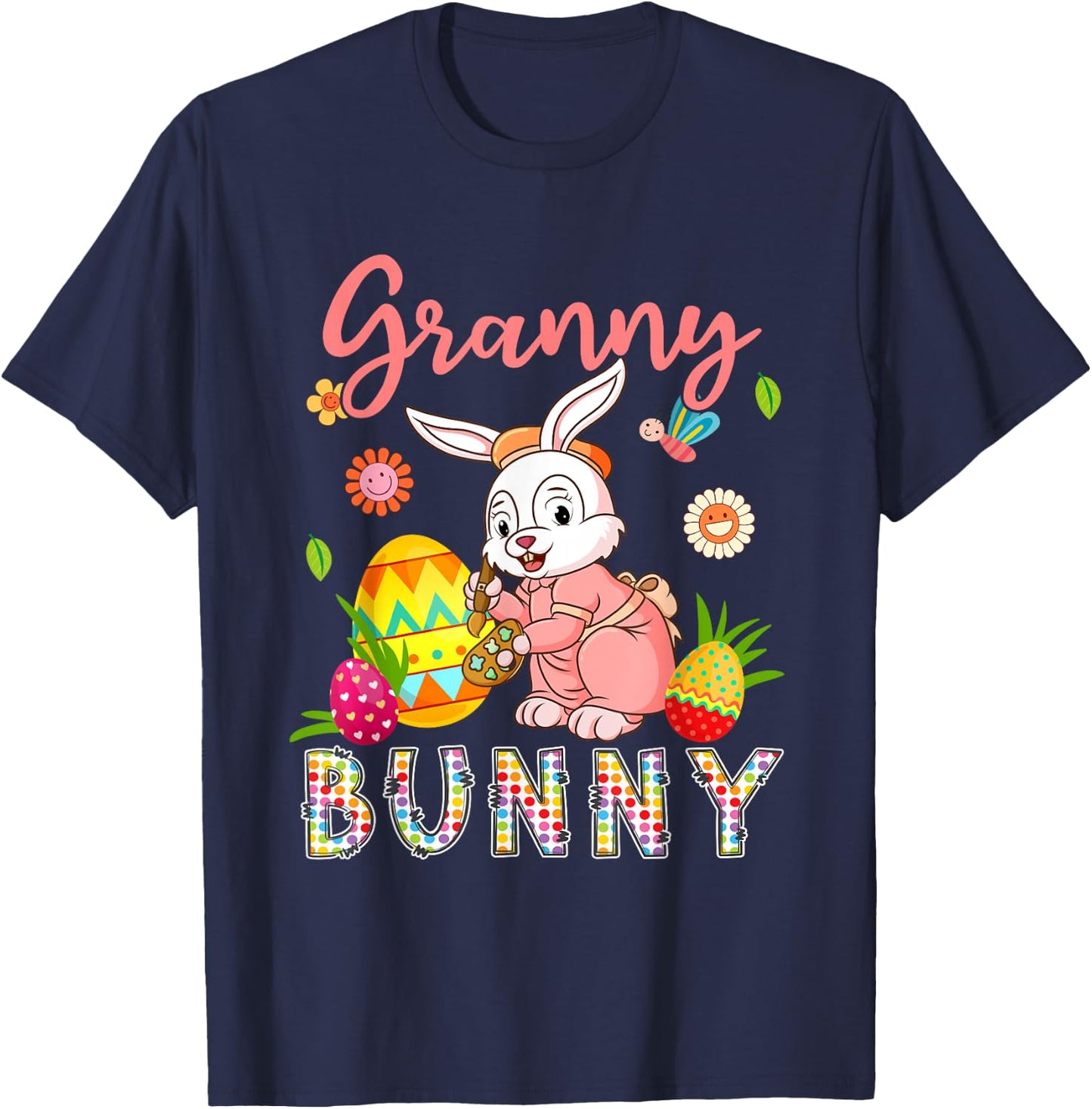Granny Bunny Floral Bunny Drawing Easter Eggs Hunting Lover T-Shirt - T-Shirt | Navy