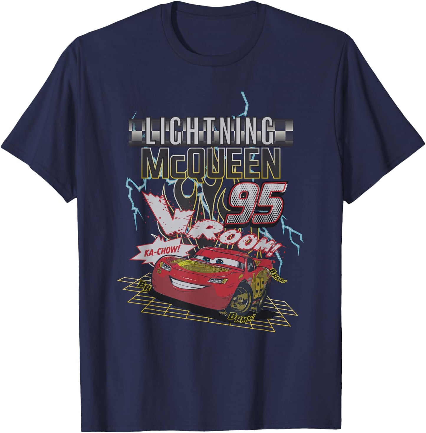 Disney Pixar Cars 2 Lighting Mc Queen 95 Distressed Portrait T-Shirt - T-Shirt | Navy