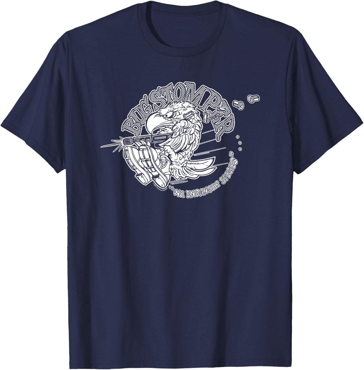 Aliens Bug Stomper We Endanger Species Big Chest Text Logo T-Shirt - T-Shirt | Navy
