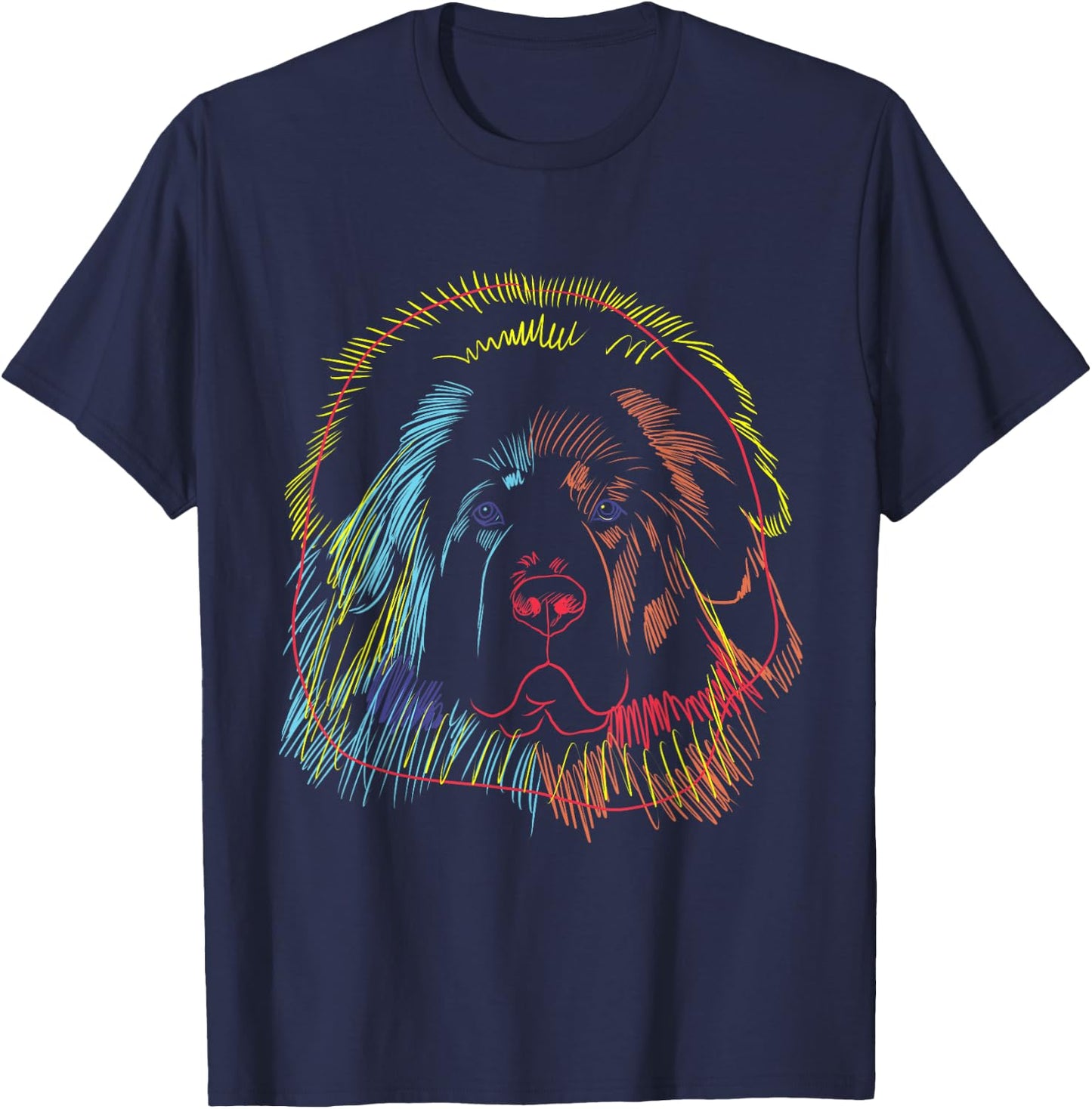 Colourful Tibetan Mastiff Dog T-Shirt - T-Shirt | Navy