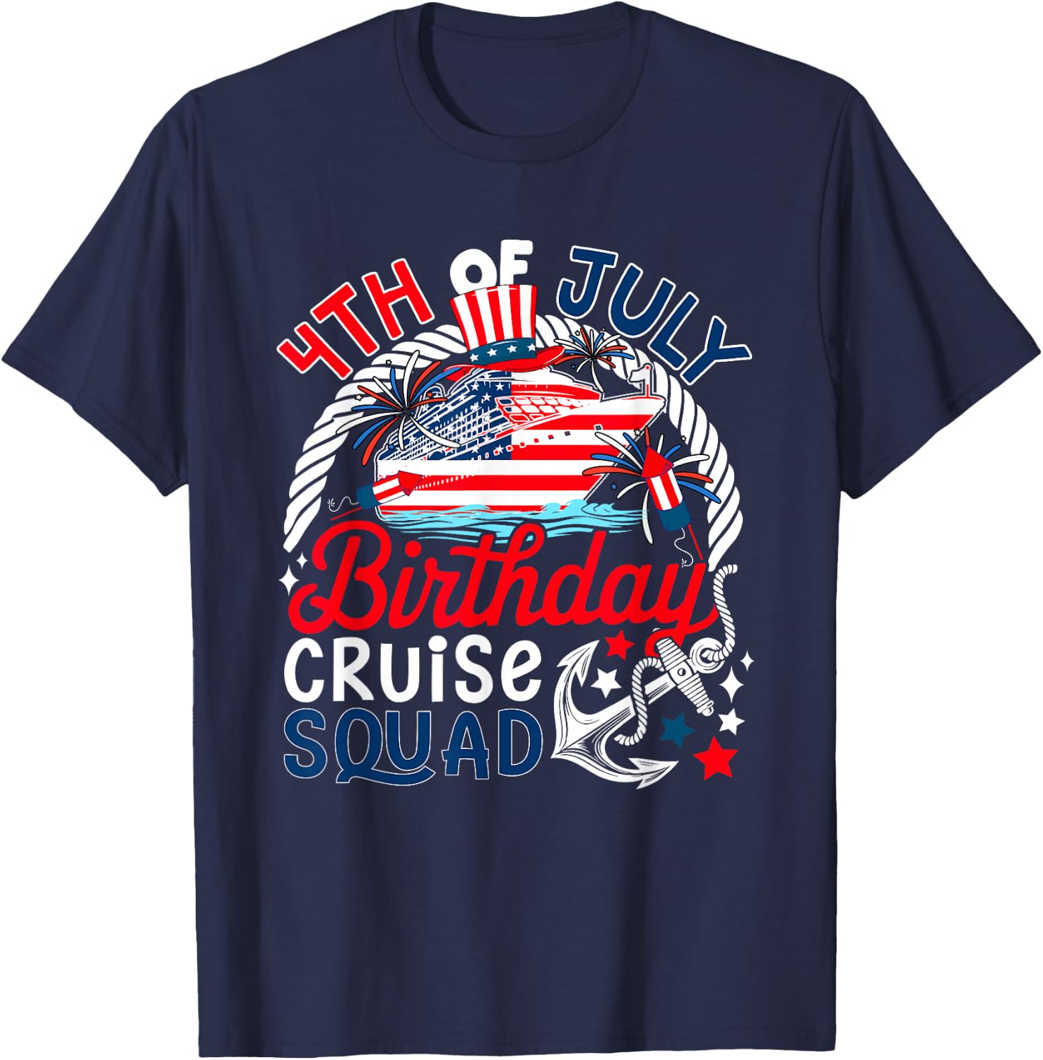 4th Of July Birthday Cruise Squad US Flag Patriotic Group T-Shirt - T-Shirt | Navy