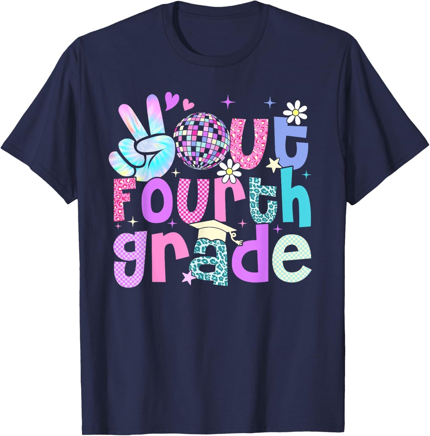 Peace Out Fourth Grade Last Day Of 4th Grade Leopard T-Shirt - T-Shirt | Navy