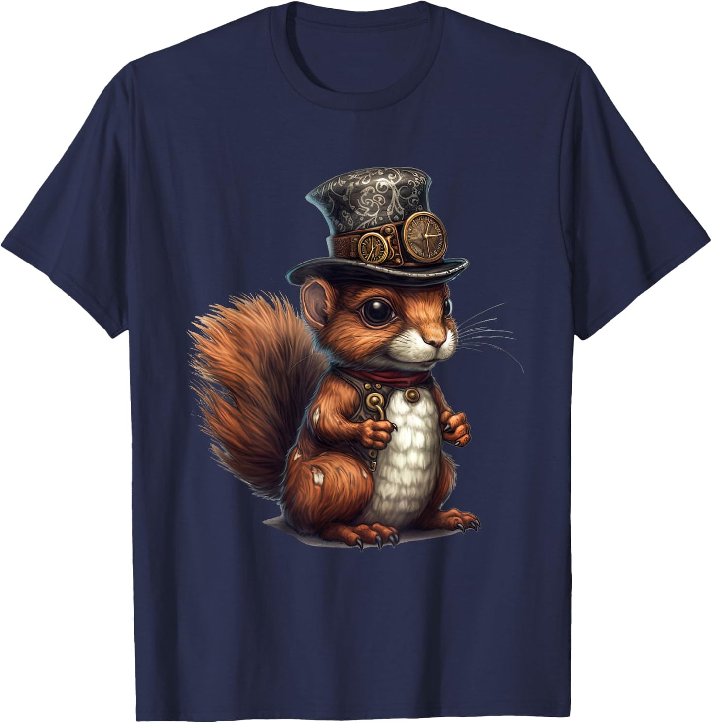 Squirrel in steampunk mechanical gear, vibrant squirrel T-Shirt - T-Shirt | Navy