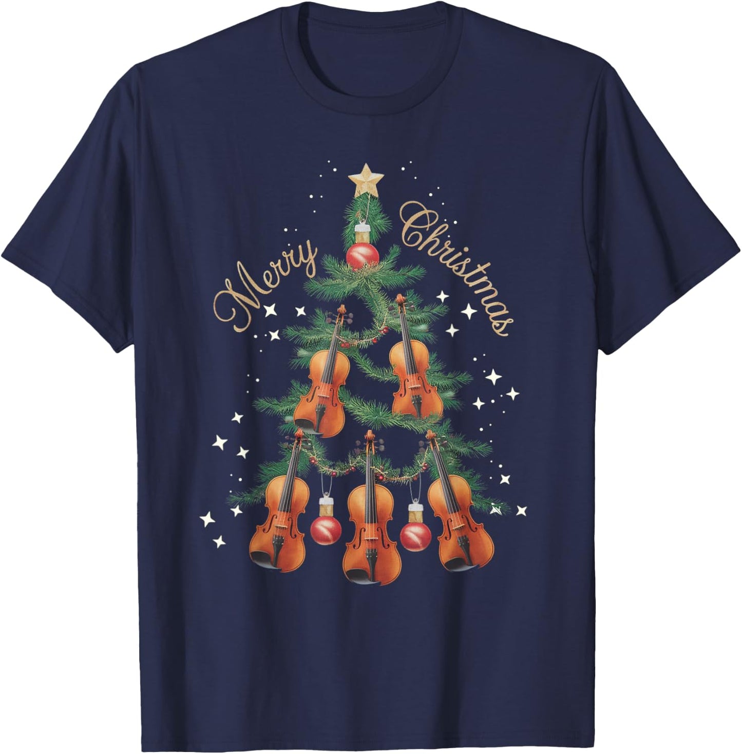 Violin Xmas Tree Violins Christmas Tree Merry Christmas T-Shirt - T-Shirt | Navy