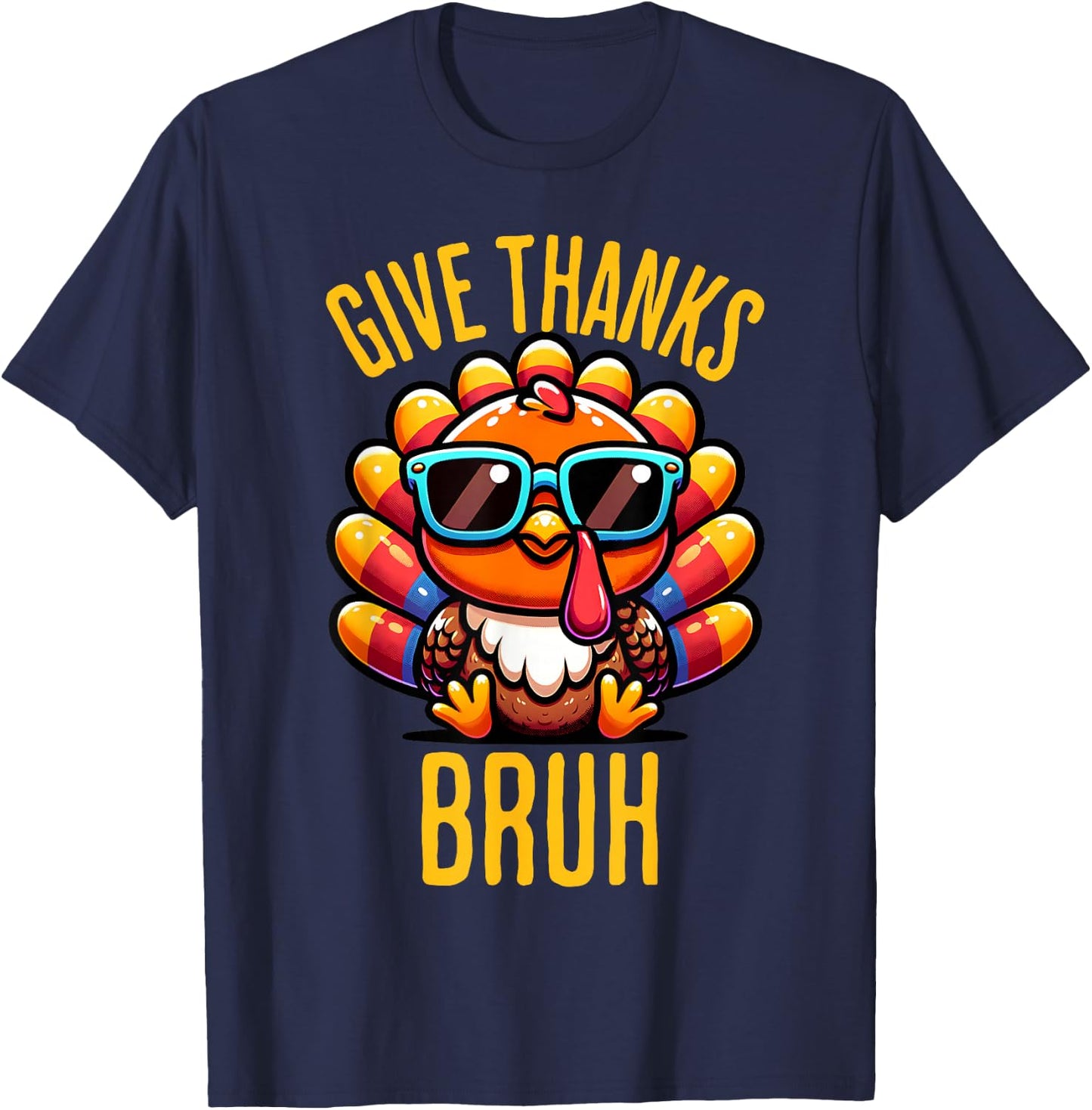 Give Thanks Bruh Meme Funny Thanksgiving Boys Kids Men T-Shirt - T-Shirt | Navy