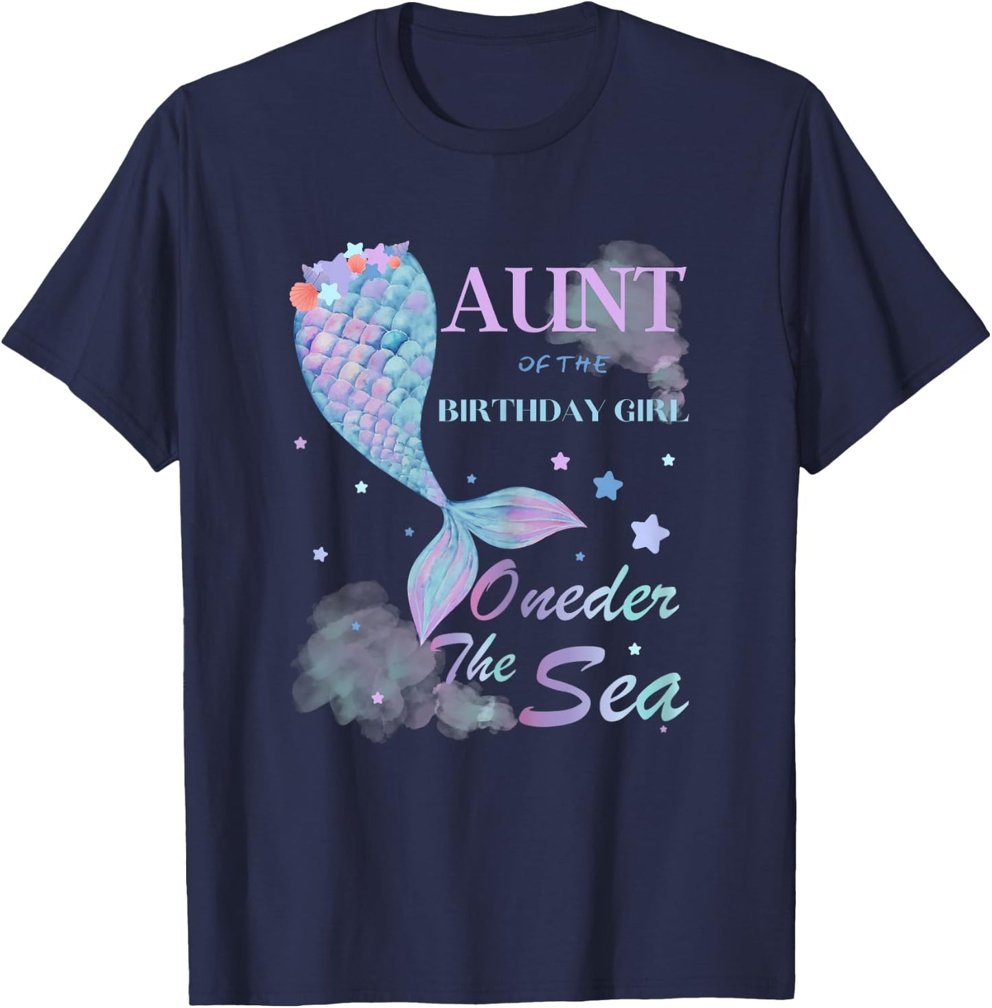 Aunt 1st Birthday Mermaid Oneder The Sea Family Matching T-Shirt - T-Shirt | Navy