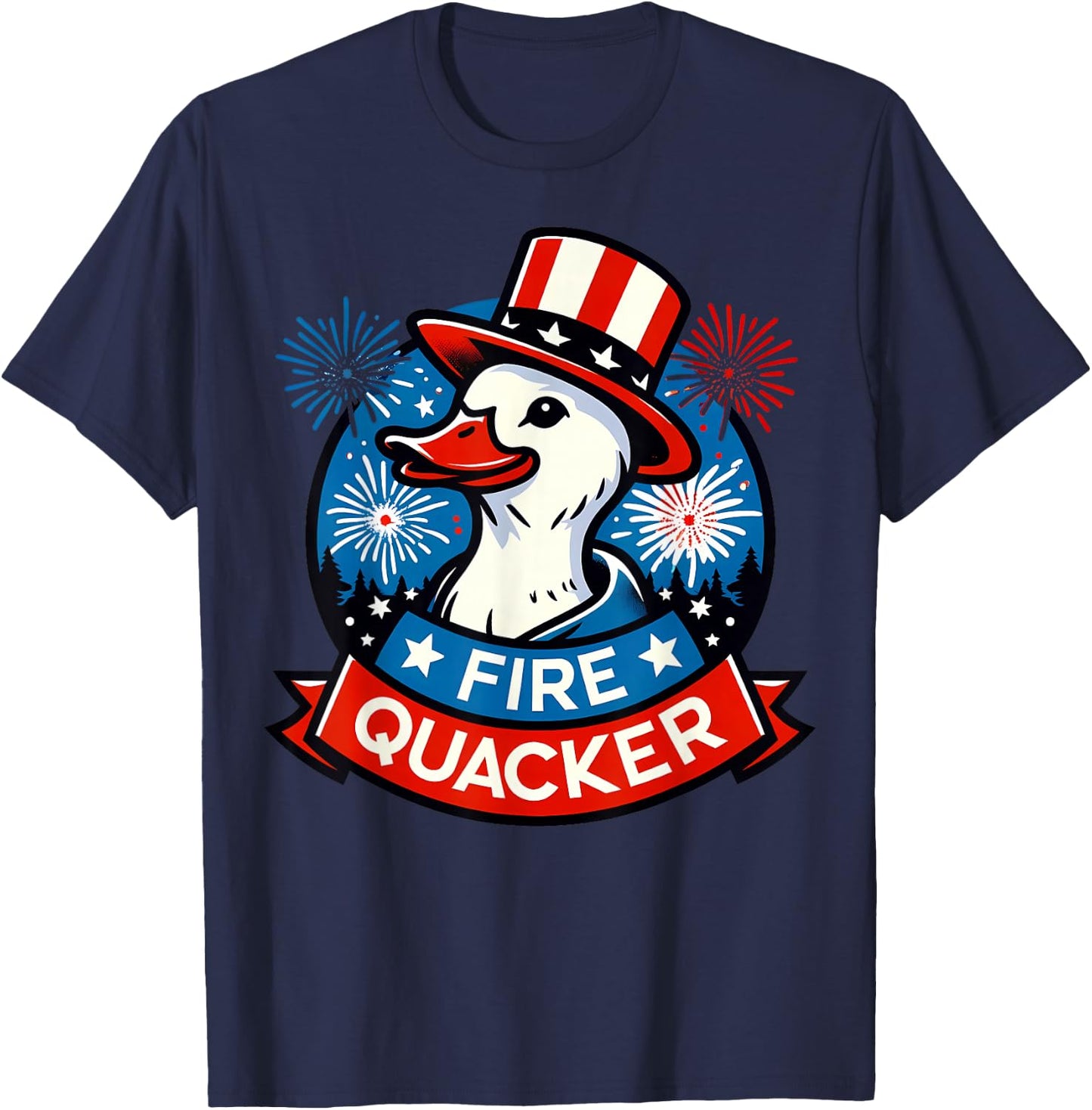 Fire Quacker Funny Fourth of July Duck Patriotic USA T-Shirt - T-Shirt | Navy