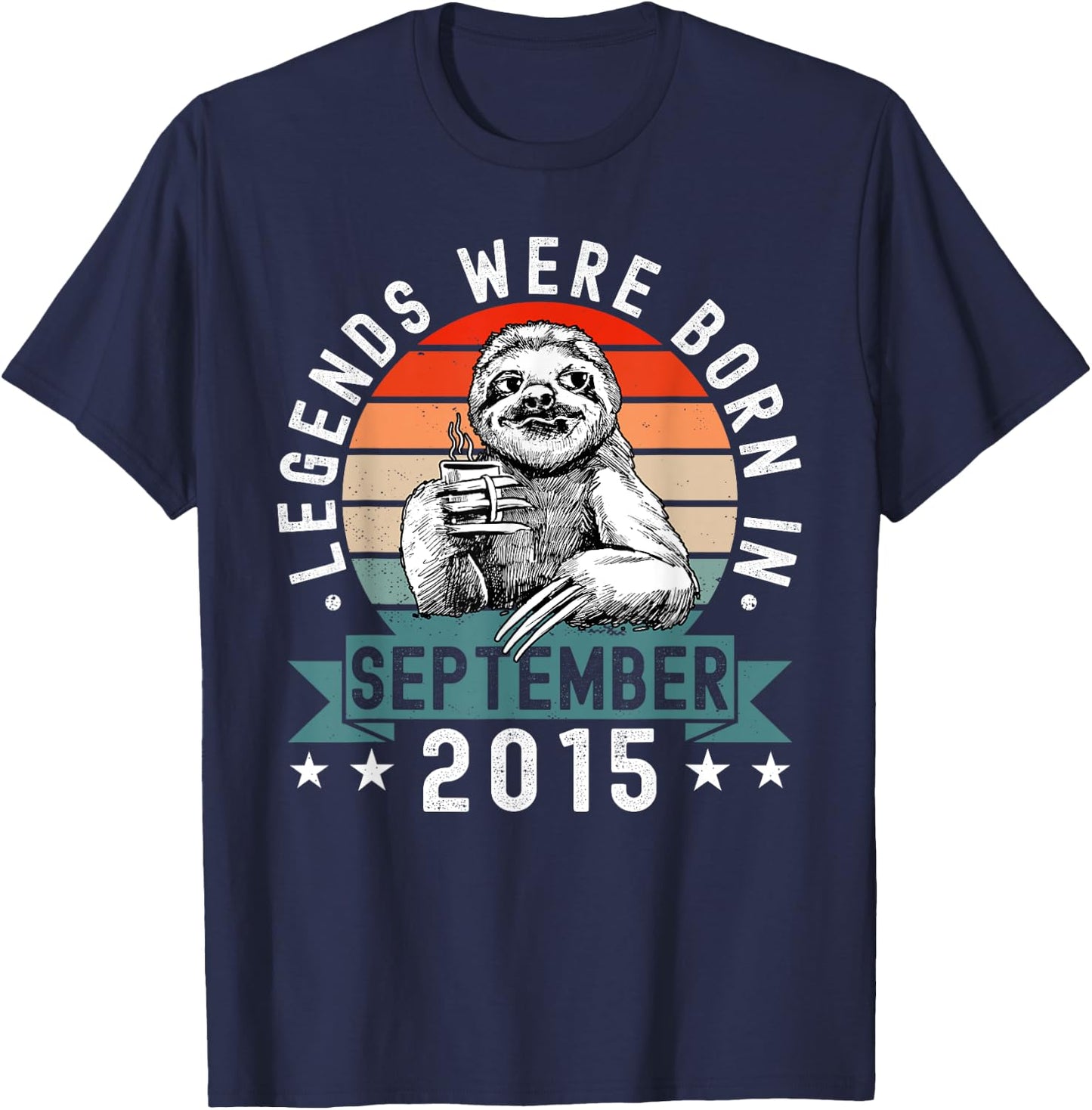 Legends Were Born In September 2015 Funny Sloth Birthday T-Shirt - T-Shirt | Navy