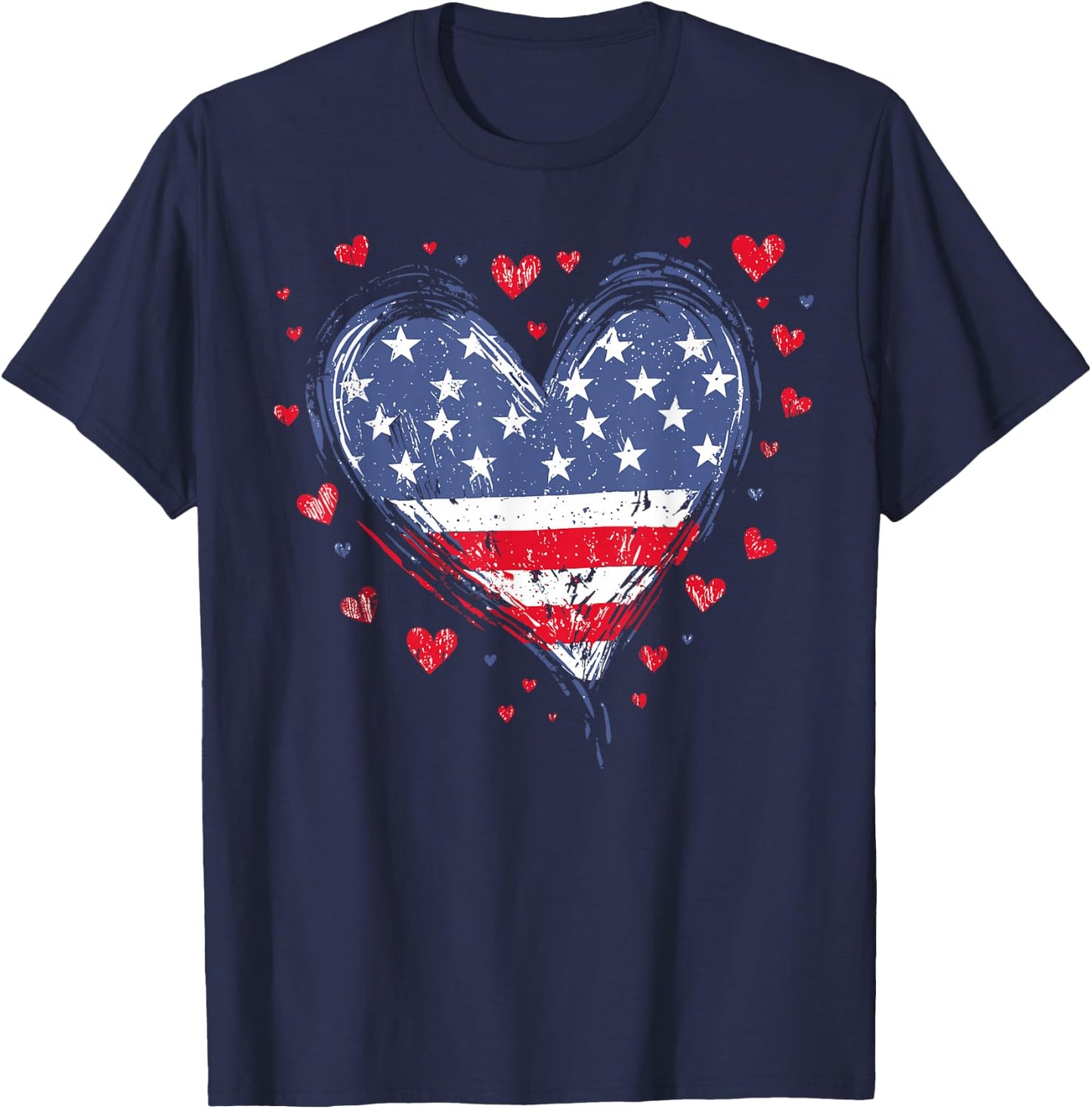 Cute American Flag Heart USA Patriotic 4th of July T-Shirt - T-Shirt | Navy