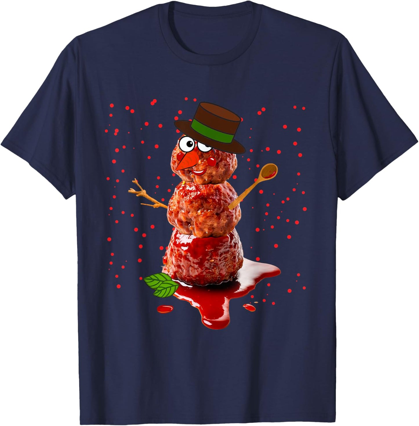 Meatball Snowman Italian Food Ugly Christmas Sweater Snowman T-Shirt - T-Shirt | Navy