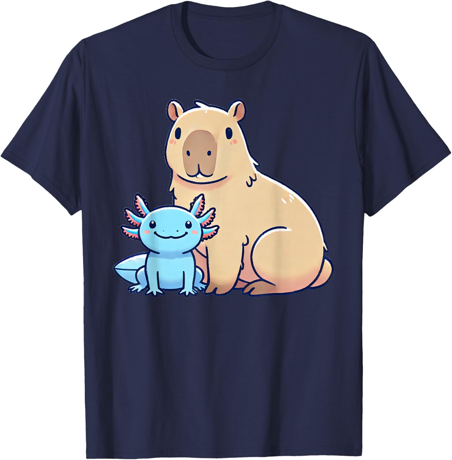 Kawaii Capybara Axolotl T-Shirt - T-Shirt | Navy