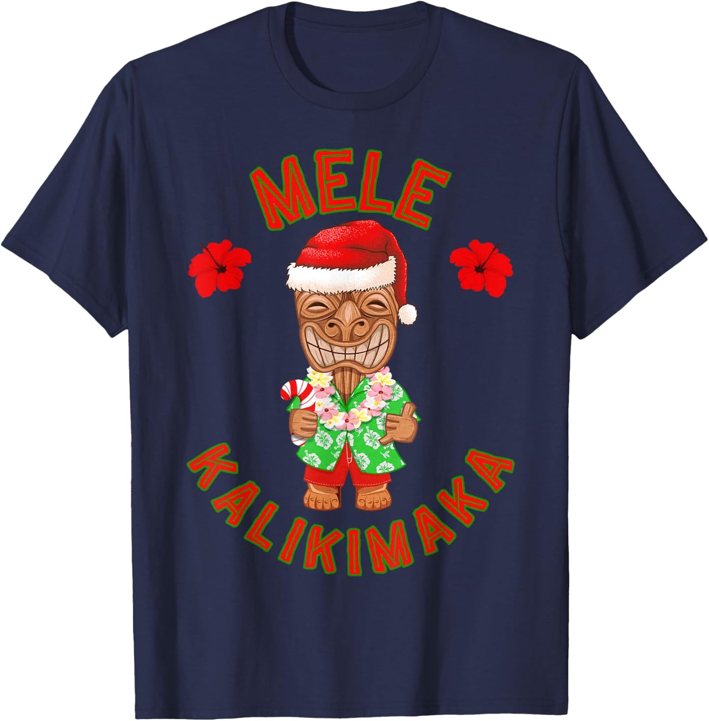 Funny Hawaiian Tiki Santa Merry Christmas Mele Kalikimaka T-Shirt - T-Shirt | Navy