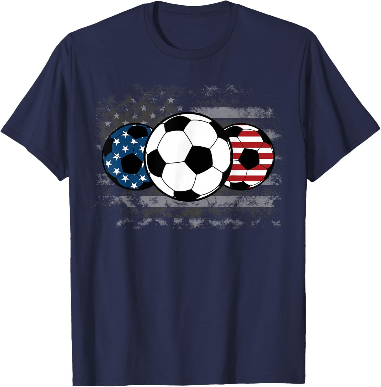 Soccer Red White Blue American Flag 4th of July T-Shirt - T-Shirt | Navy